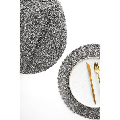 Floroom 15 Inch Round Braided Placemats Set of 4, Washable Heat Resistant Cotton Polyester Circle Boho Place Mats for Kitchen Dining Table - Mist Grey
