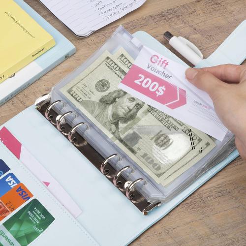 Saveyon Blue A6 Binder & 12 Clear Envelopes, Cash Envelope Binder for Budgeting, Mini Cash Envelope Wallet, Budget Envelopes for Cash System, Practical Organizer for Personal Cash Flow Management