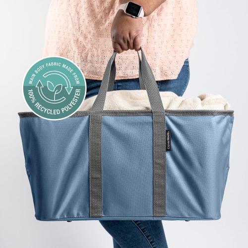 DARK BLUE CleverMade Collapsible Laundry Tote - Denim Charcoal 2-Pack 50L - Foldable Storage Organization Container for Clothes Laundry Room Storage Solution