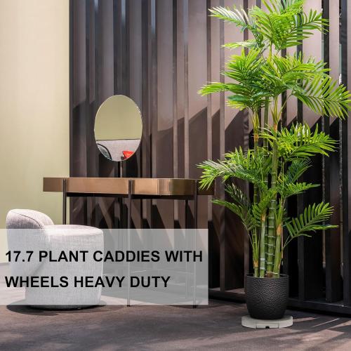 Beige Plant Caddy with Wheels Heavy Duty, Movable Round Rolling Plant Stand Plant Dolly with Invisible Wheels and Water Drawer