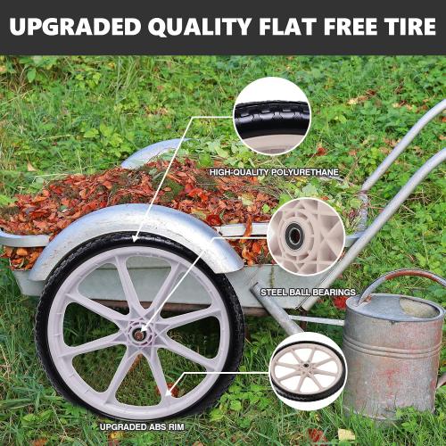 20 Flat Free Tire and Wheel with 3/4 & 5/8 Bearing, Replacement Wheels for Rubbermaid Wheelbarrow,Lawn Carts, Big Wheel Utility Carts and Garden Yard Cart, 2 Pcs Grey