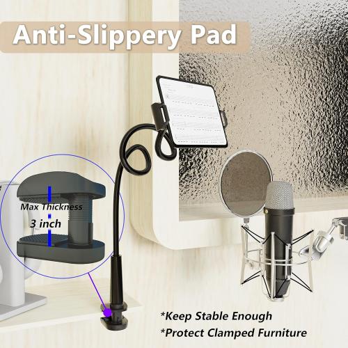 Tablet Stand Holder, Mount Holder Clip with Grip Flexible Long Arm Gooseneck Compatible with ipad iPhone/Nintendo Switch/Samsung Galaxy Tabs/Amazon Kindle Fire HD - Black