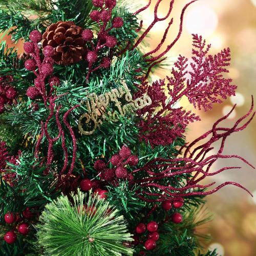 75 Pcs Christmas Glitter Branches 3 Styles Artificial Christmas Picks Berries Stems Pine Needles Floral Twig Spray for Xmas Tree Ornaments DIY Wreath Garland(Burgundy)