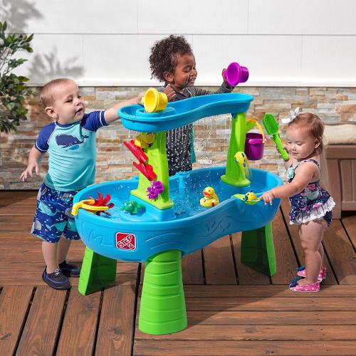 Step2 Rain Showers Splash Pond Water Table, Kids Water and Sand Activity Sensory Playset, Summer Outdoor Toys, 13 Piece Water Toy Accessories, For Toddlers 1.5  Years Old, Blue & Green