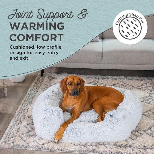 Best Friends by Sheri Shag Lounge Bed Calming Faux Fur Dog Bed, Frost, Large, 36 x 27