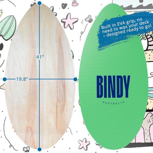 BINDY Australia Skimboard for Beach Kids with Storage Travel Bag - 41” Beginner to Intermediate Wooden Skim Board - Kids Beach Skim Boards for Beginners Durable, Lightweight Wood Body Board with EVA Grip Pad