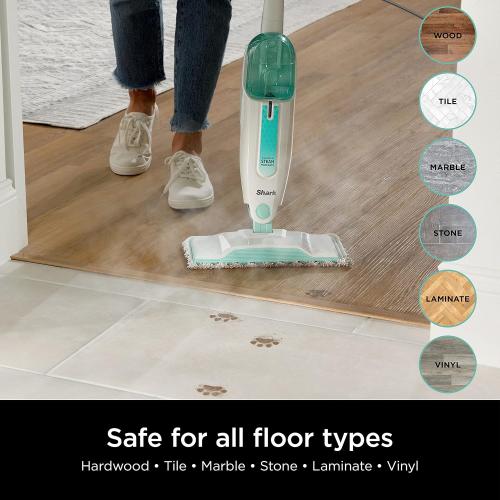 Shark Steam Mop with 2 Machine Washable Dirt Grip Pads, Removable Water Tank, Lightweight, Steam Cleaner for sealed Hard Floors, Marble, Stone, Hardwood, Tile, Laminate, White/Seafoam, S1000‼️Light dirt‼️