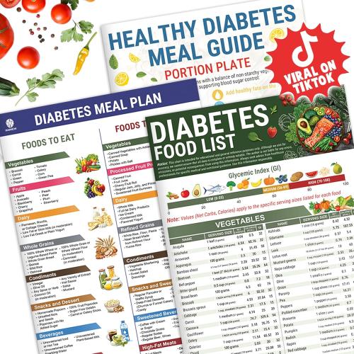 HAMIEW 3 Count Diabetes Food List and Meal Planner Laminated, Diabetic Food List Chart for Type 1 2 Diabetes, Healthy Diabetic Diet Meal Guide Plan Recipes Cookbook For Beginners Pre-Diabetes, Glycemic Index Chart
