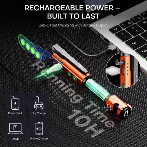 EDC Flashlight Rechargeable,800 Lumen Small Flashlight with Magnetic Clip & Base, 11 Modes LED Flashlight,Glass Breaker&Bottle Opener, USB-C Flashlight for Working,Home and Emergency