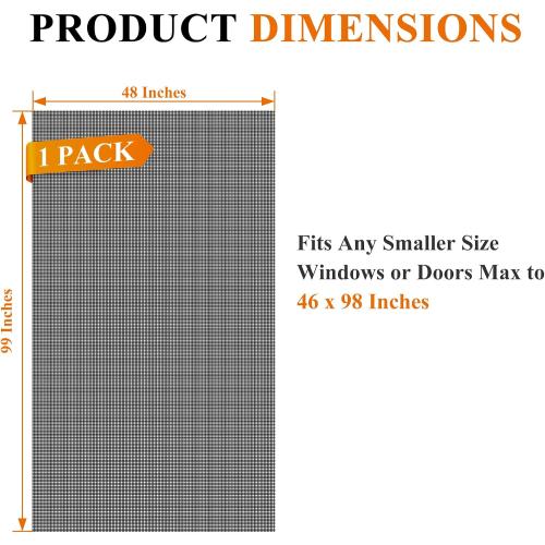 MAGZO Pet Proof Window&Door Screen Replacement Mesh, 48 W x 99 L, Black