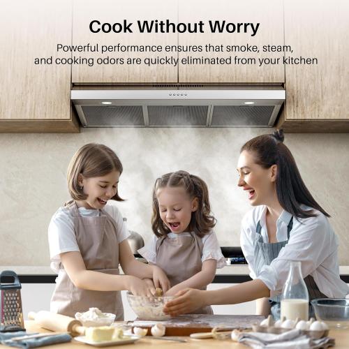 FIREGAS Size  36 Inch Under Cabinet Range Hood, Ducted/Ductless Convertible Kitchen Vent Hood with 3-Speed Exhaust Fan, 300 CFM, LED Lights, Stainless Steel Stove Hood for Kitchen