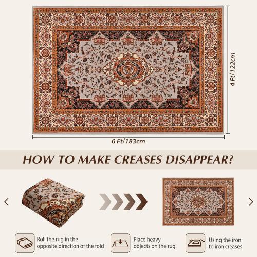 Area Rug for Bedroom, Orange Washable Living Room Rugs, 4x6Ft Non-Slip Modern Carpet for Dining Room Farmhouse Dorm Office Entryway Hallway