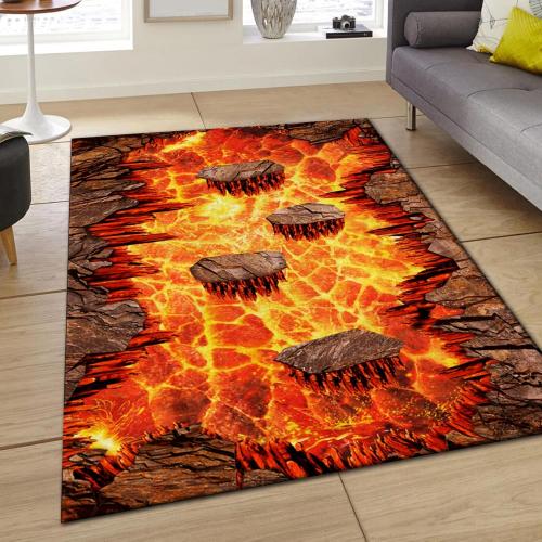 Lava Area Rugs 2x3ft,3D Visual Illusion Flame Living Room Non-Slip Floor Mat Lava Crackle Print Simulated Rug, Washable Non Slip Stain Resistant for Kids Rooms, Boys' Bedrooms, Game Rooms
