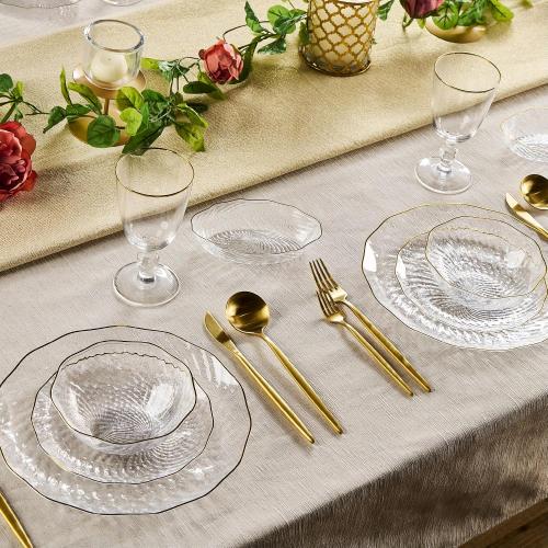 PLASTICPRO 19 Pack Elegant Plastic Plates 14 ounce Bowls Clear with Gold Rim Spiral Design Disposable Plastic Dinner Bowls