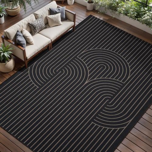 Tangsoo Modern Easy Jute Rug 8x10 Washable Area Rugs for Living Room,Black Non Slip Indoor Outdoor Carpet,Farmhouse Large Throw Mat for Balcony Backyard Dining Room Home Office Decor(Gently used condition)