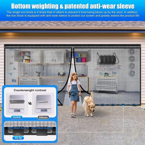 ‼️has mild scratches and may be stains or missing pieces ‼️Sliding Garage Door Screen 16x7FT for 2 Car Garage Doors, 2026 New Upgraded Magnetic with Track Closure, Heavy Duty Mesh and Weighted Bottom, Retractable (Black, 16 * 7FT)