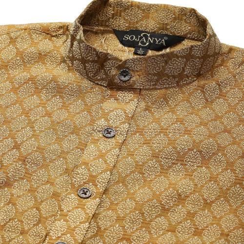 Size large 40 Color Mustard Gold Sojanya (Since 1958 Men'S Jacquard Silk Self Design Only Kurta