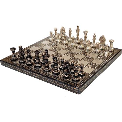 StonKraft Brass Chess Board Game Set with 100% Brass Chess Pieces Chessmen Coins (12 x 12 Inches)