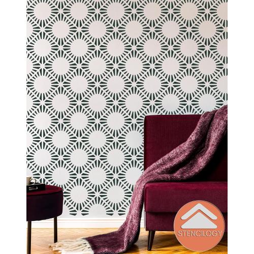 STENCILOGY® / ARNO - 24 x 35 XL Wall Stencil, Large Allover Wall Stencils for Painting, Stencils for Walls, Large Floral Geometric Wall Stencil
