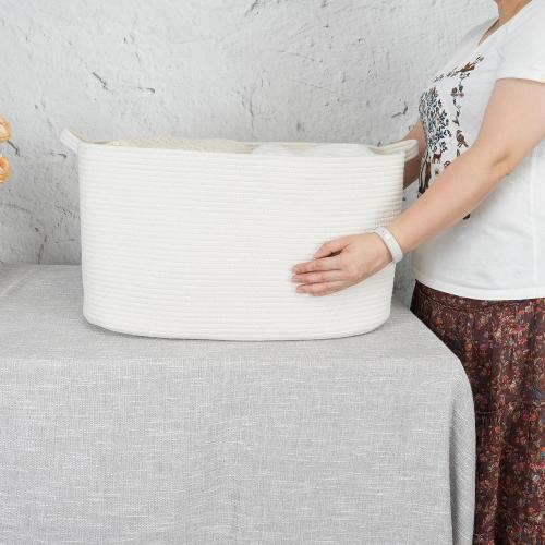 Large Rectangle Blankets Basket Living Room 22x17x12 Woven Cotton Rope Storage Baskets for Nursery Toy Baskets for Kids and Dogs Wicker Laundry Basket Bin for Clothes Towels white