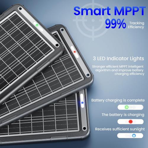 POWOXI 12V Solar Car Battery Charger: 15W Solar Trickle Charger Maintainer with MPPT Controller for Car - RV Boat Marine Motorcycle - Solar Panel Kit for Automotive Trailer Truck Snowmobile Tractor