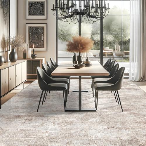 RUUGME 10X14 Abstract Area Rug:Large Washable Living Room Rug Indoor Non Slip Carpet for Bedroom Soft Foldable Stain Resistant Distressed Thin Rug for Dining Room Kitchen 10X14 Brick/Brown/Beige