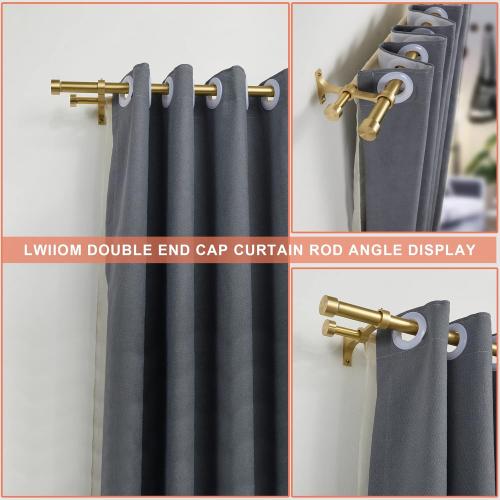 Double Curtain Rods with Aluminum End Cap and Full Surround Brackets,1-Inches Front and 5/8 Inches Back Adjustable between from 36 to 72 Inches (3-6 Feet),Brass Double Window Drapery Rod for