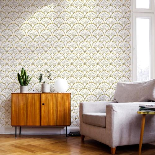MelunMer Gold Peel and Stick Wallpaper Boho Gold Contact Paper for Cabinets Self Adhesive Removable Wallpaper for Bedroom/Bathroom Modern Contact Paper Leaf Ginkgo Biloba 393 in L 17.3In W
