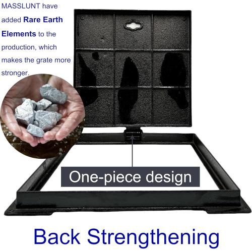 Cast Iron Manhole Cover and Frame 20x20, B Class Black Septic Tank Lid with Base, Square Sewage Basin Cover, Heavy Duty Metal Inspection Cover for Driveway, Concrete, Yard (19.7X19.7)