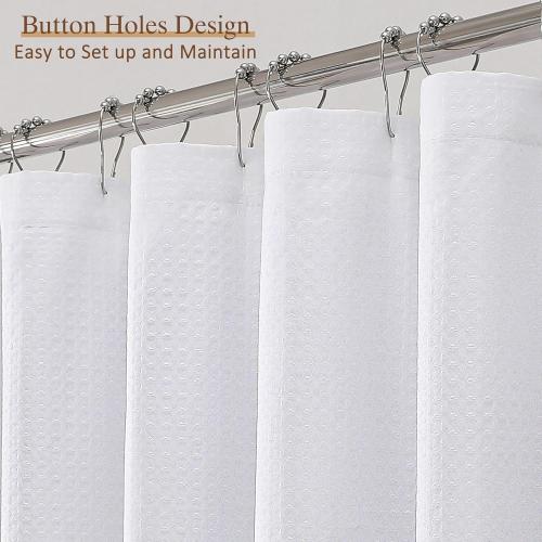 Extra Long White Shower Curtain 96 Inch Long 1 Piece, Waffle Embossed Textured Fabric Shower Curtains for Bathroom Large Hotel, Water Resistant, Machine Washable, 72Wx96L Inches