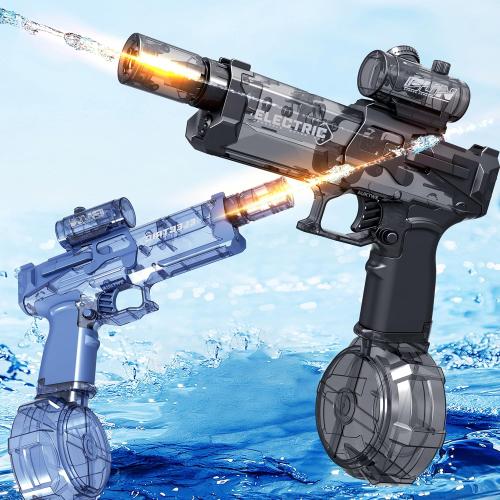 Set of 2  Color Black and Blue Electric Water Guns with Light Up,Full Automatic Electric Squirt Gun 28-32 FT Range Water Pistol Blaster Soaker,Summer Outdoor Pool,Water Toy for Adult&Kid