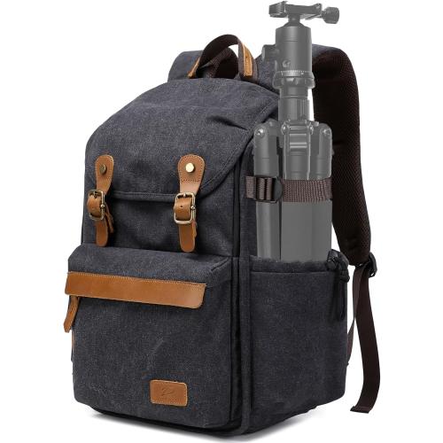 Padwa Lifestyle Black Camera Backpack - Weather Resistant Canvas Camera Bag for Photographers with Multi Compartments&Tripod Holder,Great Gift for Camera Backpacks,Drone bag and Travel bag