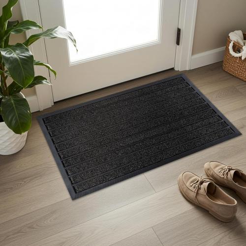 ubdyo Extra Durable Door Mat - Dirt Trapping Outdoor Welcome Mats - Non-Slip Outdoor Indoor Entrance - Low Profile Front Doormat (36 x 24, Bright Black)