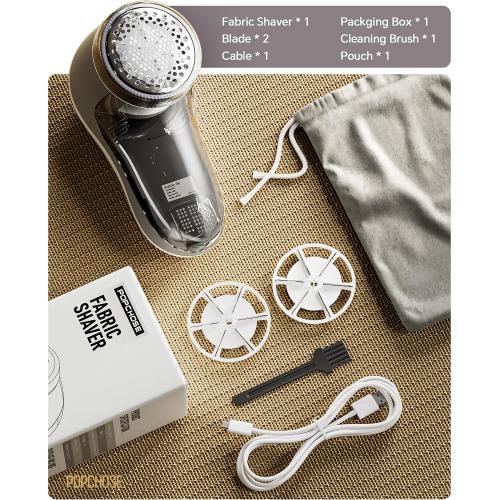 POPCHOSE Fabric Shaver, Lint Shaver for Clothing, Electric Lint Remover with 6-Leaf Blades, Sweater Defuzzer, Clothes Shaver for Couch, Furniture, Blanket, Remove Pilling, USB Rechargeable