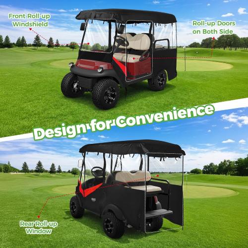 10L0L Universal Golf Cart Enclosure 86.6in 4 Passenger Fit for Yamaha Club Car EZGO TXT RXV, Waterproof Windproof Snowproof Portable Transparent 4 Sided Driving Cover