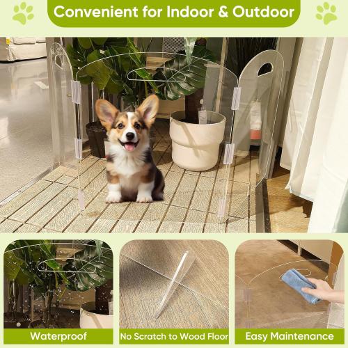 Dog Gate, Clear Acrylic Pet Gate for Dogs, Free Standing Pet Gates for Doorways, Folding Freestanding Puppy Doggy Cat Fence Inside, Dog Barriers for Home 3 Panel