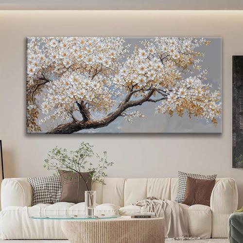 Large Wall Art Decor Modern White Flowers On Tree Artwork Prints Decor Ready To Hang Canvas Wall Art For Living Room Office Bedroom Wall Decor Kitchen 29x58 Inch‼️in packaging ‼️