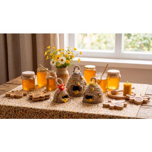 Jutom 3 Pcs Bee Hive Decor Honey Bee Tiered Tray Decor Summer Spring Honeybee Decorations Mini Jute Farmhouse Beehive for Kitchen Table Shelf Home Coffee Bar Themed Party(Vintage Color)