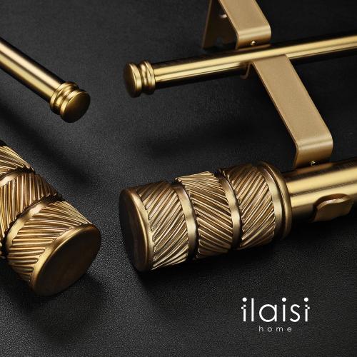 1-1/8 Inch Diameter Antique Gold Curtain Rods with Knurl Design Finial, 72-144 inch Telescoping Double Curtain Rods for window width 68-140 inch, Drapery Rods for Bedroom,Living Room