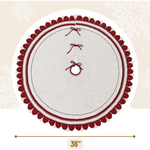 Mr. Pen 36 Red & White Knitted Christmas Tree Skirt, Xmas Tree Skirt, Small Tree Skirt