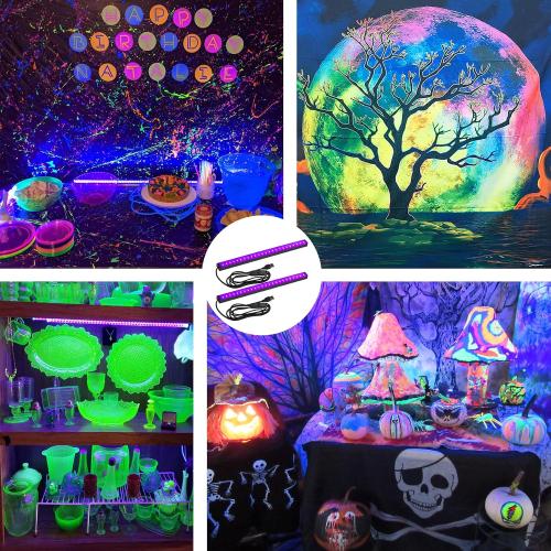 Black Light Bar 10W UV Blacklight Strip for Glow Party: 1ft USB Portable LED Party Supplies for Body Paint Stage Fluorescent Tapestry Poster Halloween Club Bedroom Cabinets Decor Urine Detect 2 Pack