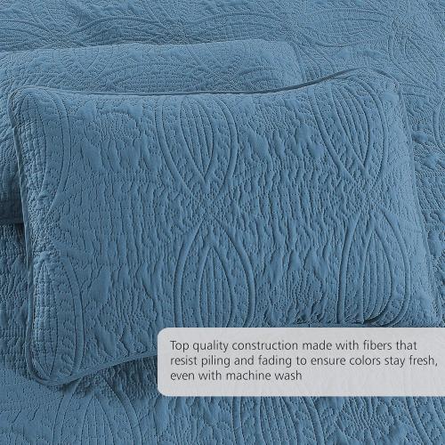 Quilt Set King/Cal King/California King Size Ash Blue - Oversized Bedspread - Soft Microfiber Lightweight Coverlet for All Season - 3 Piece Includes 1 Quilt and 2 Shams, Geometric Pattern
