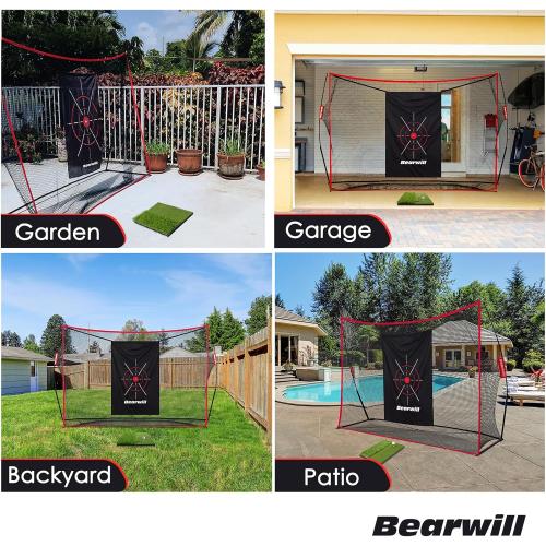 Bearwill Golf Net, 10x7ft Heavy Duty Golf Practice Nets with Mat, Target Cloth, 7 Tees, 6 Balls, Carry Bag for Backyard Driving Chipping Indoor Outdoor Training ‼️mild scratches ‼️
