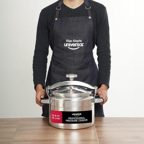 Universal (Large) 15.8-Quart Aluminum Pressure Cooker for Professional Use – Commercial-Grade, 1 Safety Valve, Reinforced Handles, Easy-Open Lid, – Ideal for Large Kitchens, and Restaurants