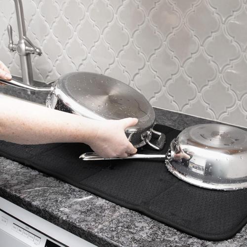 All-Clad Premium Reversible Dish Drying Mat for Kitchen: 16 x 28 Ultra-Absorbent, Long-Lasting, No Condensation, and Oversized for Large Pots and Pans - 1 Pack, Black