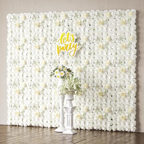 COKAOBE White Flower Wall Panels Backdrop, 24PCS 15x15 Inch 3D Silk Rose Floral Wall, Artificial Flower Panels for Wedding, Party, Bridal Shower, Baby Shower, Home and Photo Backdrop Decoration