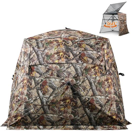 Wide Bottom Hunting Blind 3/4 Person with Portable Chair, 270/360 Degree See Through Pop up Ground Blinds for Deer Turkey Duck Hunting, Bow Hunting Adjust Windows with Silent Zipper