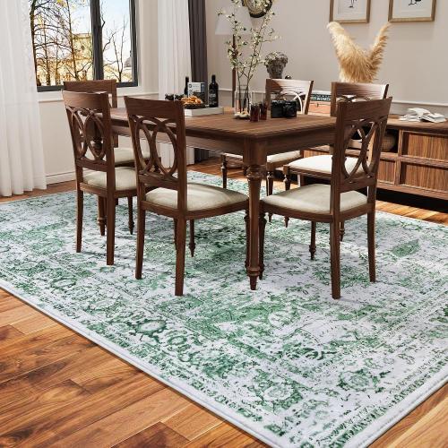 Keeko 5x7 Area Rugs for Living Room Bedroom, Large Vintage Machine Washable Rugs Soft Fluffy Indoor Accent Print Rug Non Shedding Non Slip Floral Carpet Rug for Office Dining Room Decor Green