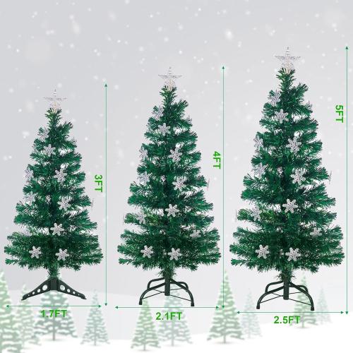 Juegoal 3 ft Pre-Lit Artificial Mini Christmas Tree, Lighted Optical Fiber Tabletop Xmas Trees with RGB Color Changing LED Lights, Snowflakes & Top Star, Festive Party Holiday Fake Multicolored Tree