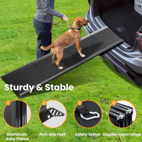 Size 71x17 Color Black Dog Ramp for Car, 71''x 17'' Pet Ramp for Large Dogs with Anti-Slip Surface, Extra Long Dog Ramps Up to 250LBS for Truck SUV Van Stairs, Folding Car Ramp for Dogs to Get on Bed Couch